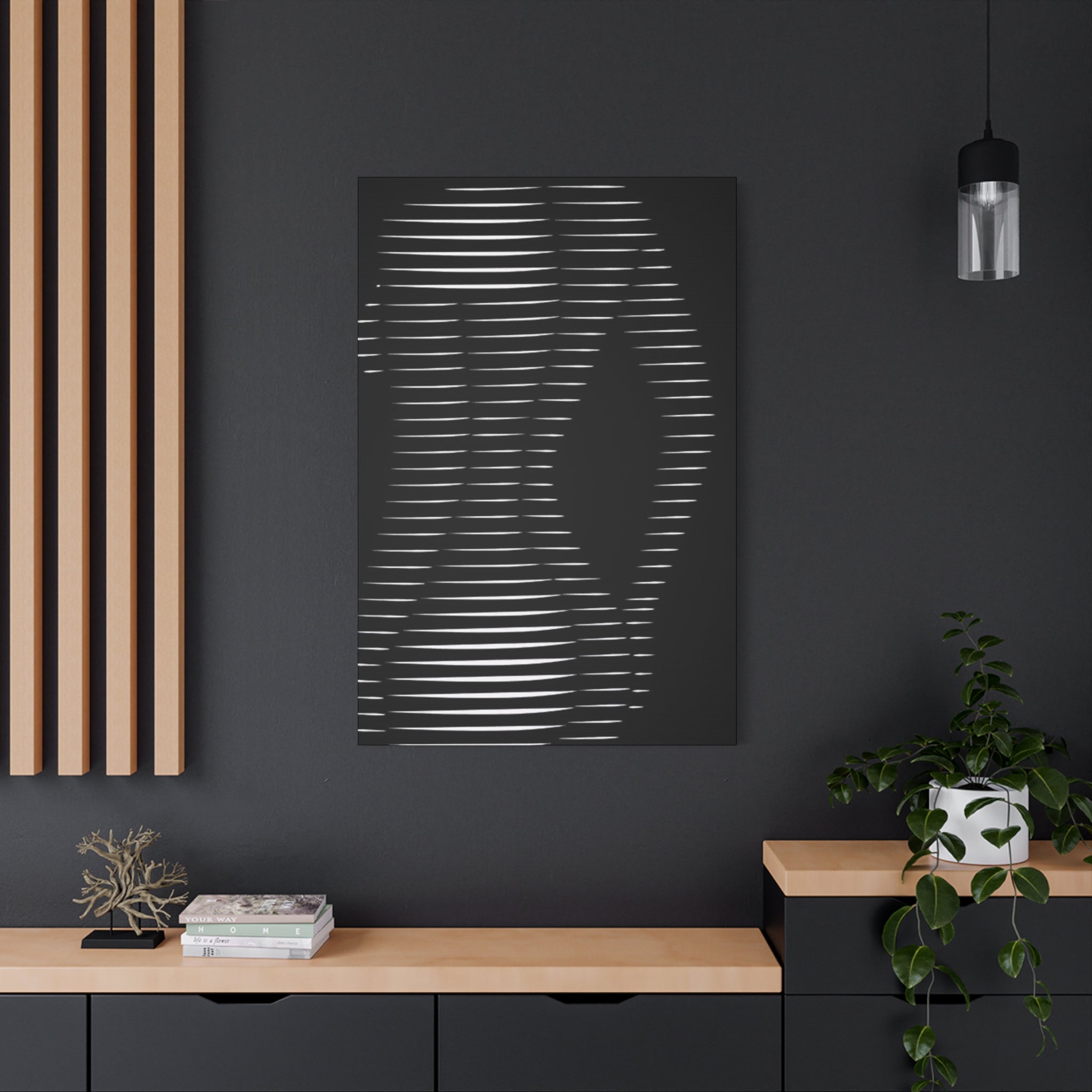 Abstract Light Lines Canvas Wall Art — Monochrome Silhouette