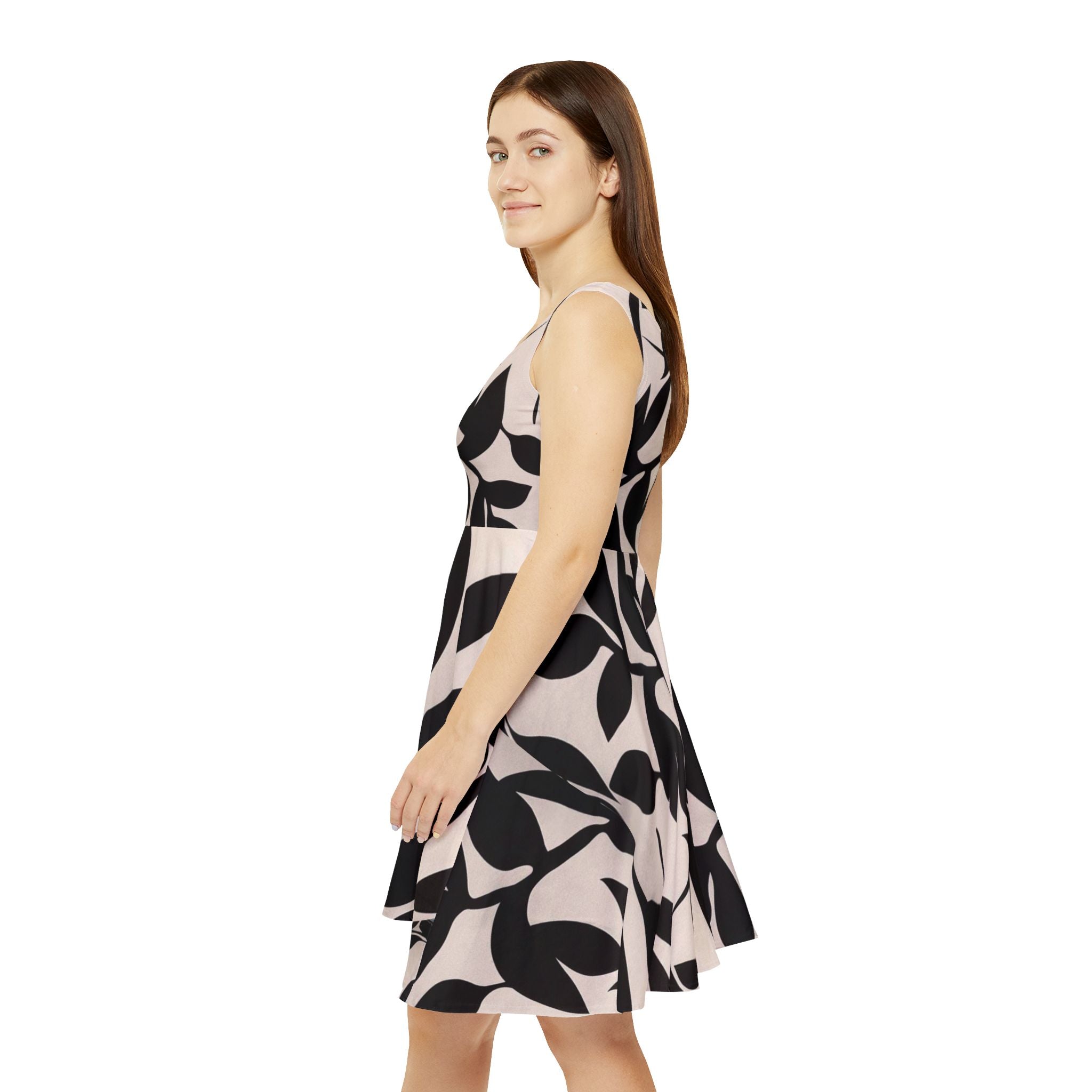 Floral Silhouette Skater Dress — Black Leaf Print
