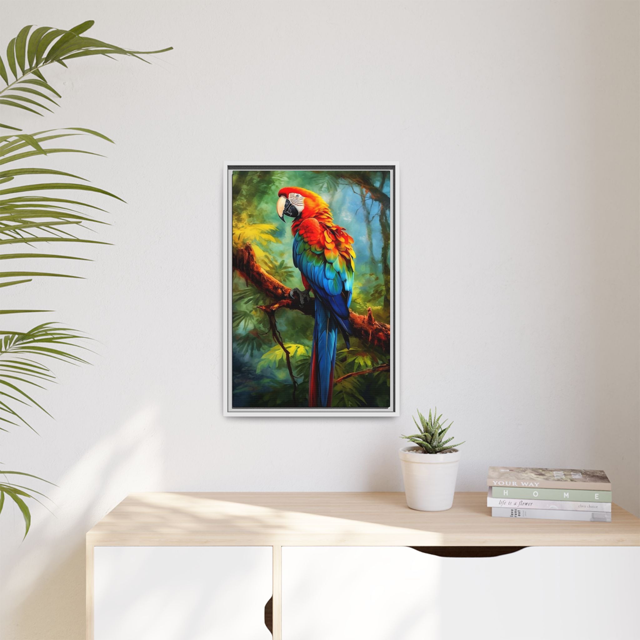 Scarlet Macaw Tropical Canvas Print (Framed Matte)