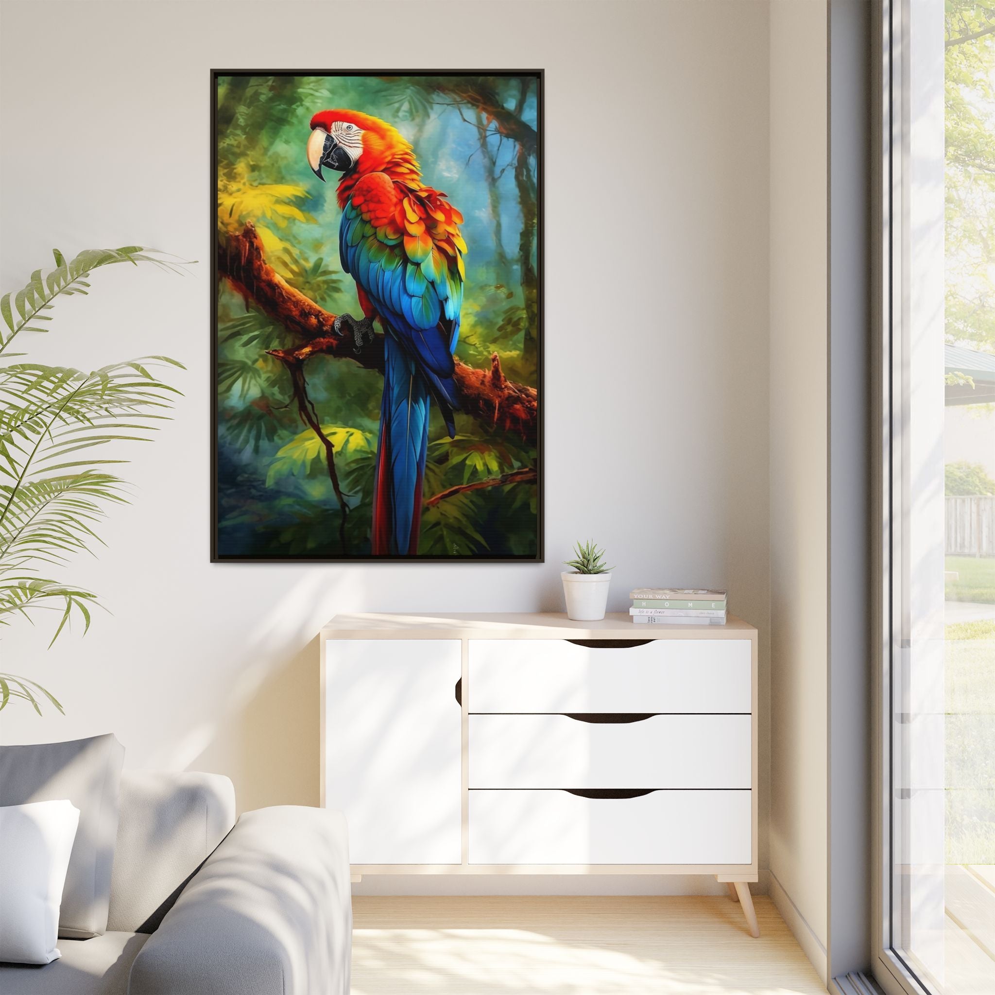 Scarlet Macaw Tropical Canvas Print (Framed Matte)