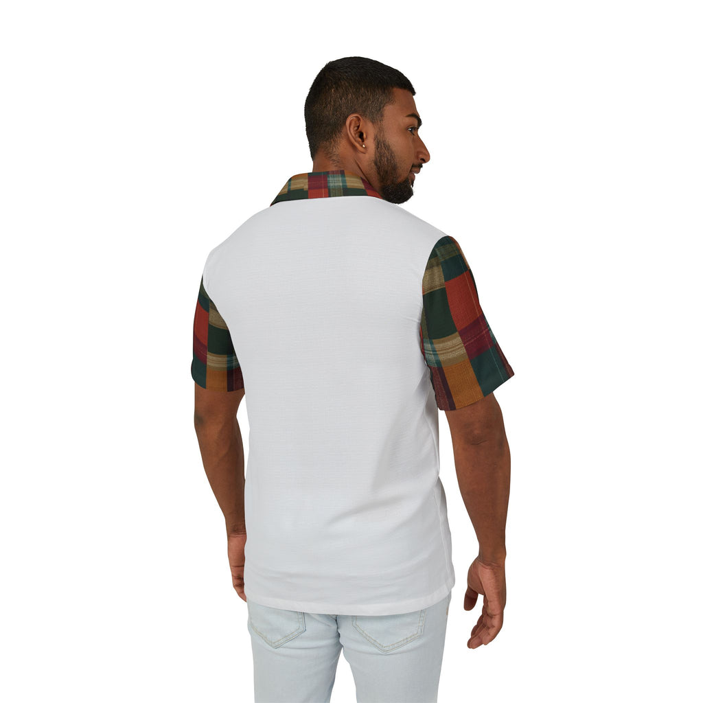 Plaid Split-Panel Hawaiian Camp Shirt — Men’s Retro Holiday Aloha Shirt