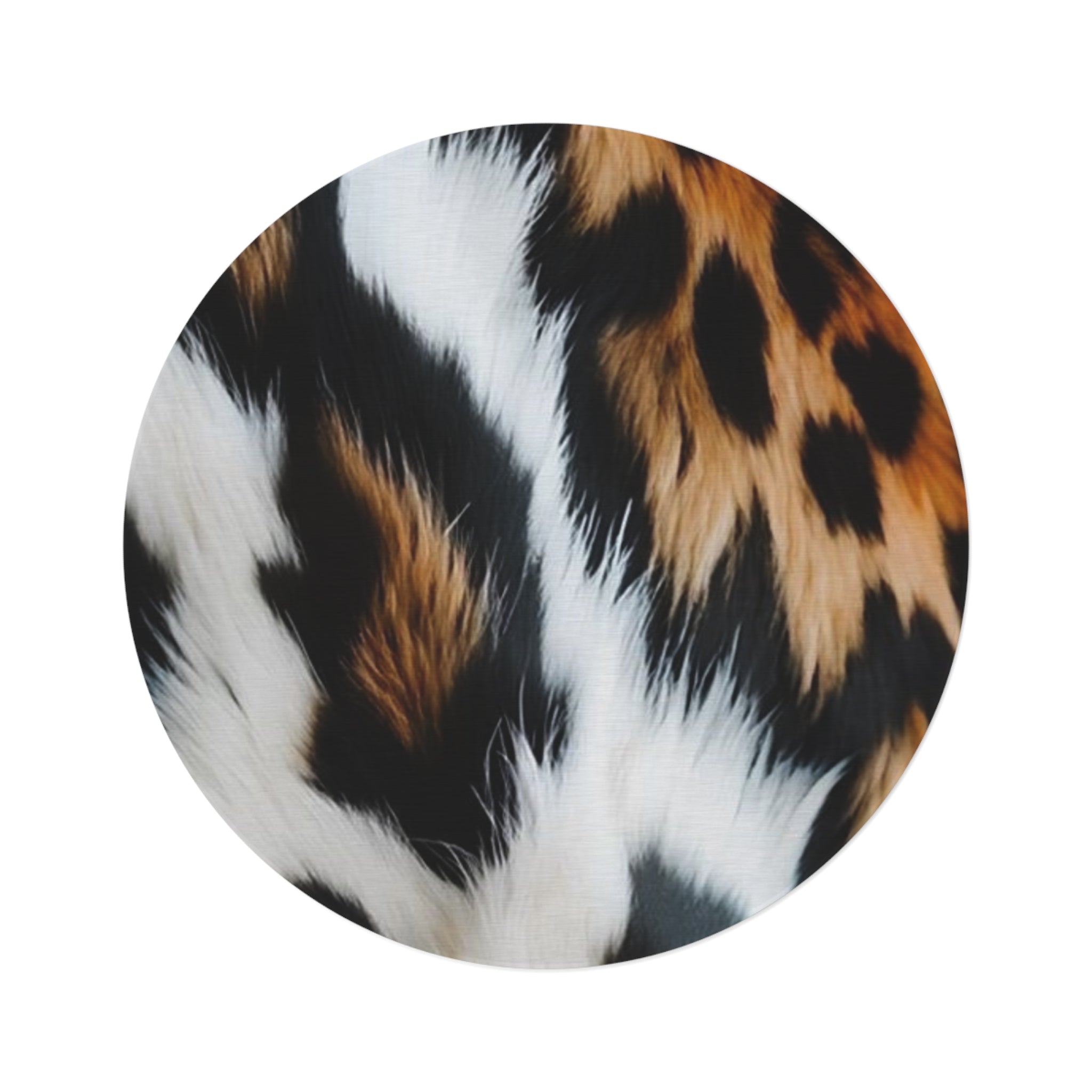 Leopard Print Round Rug — Faux Fur Animal Print Accent Mat