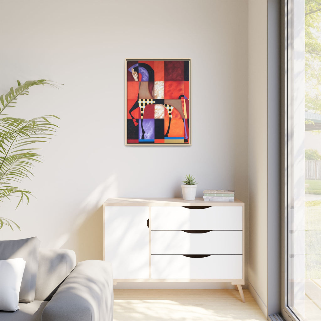 Abstract Geometric Horse Framed Canvas Art — Modern Colorful Wall Decor