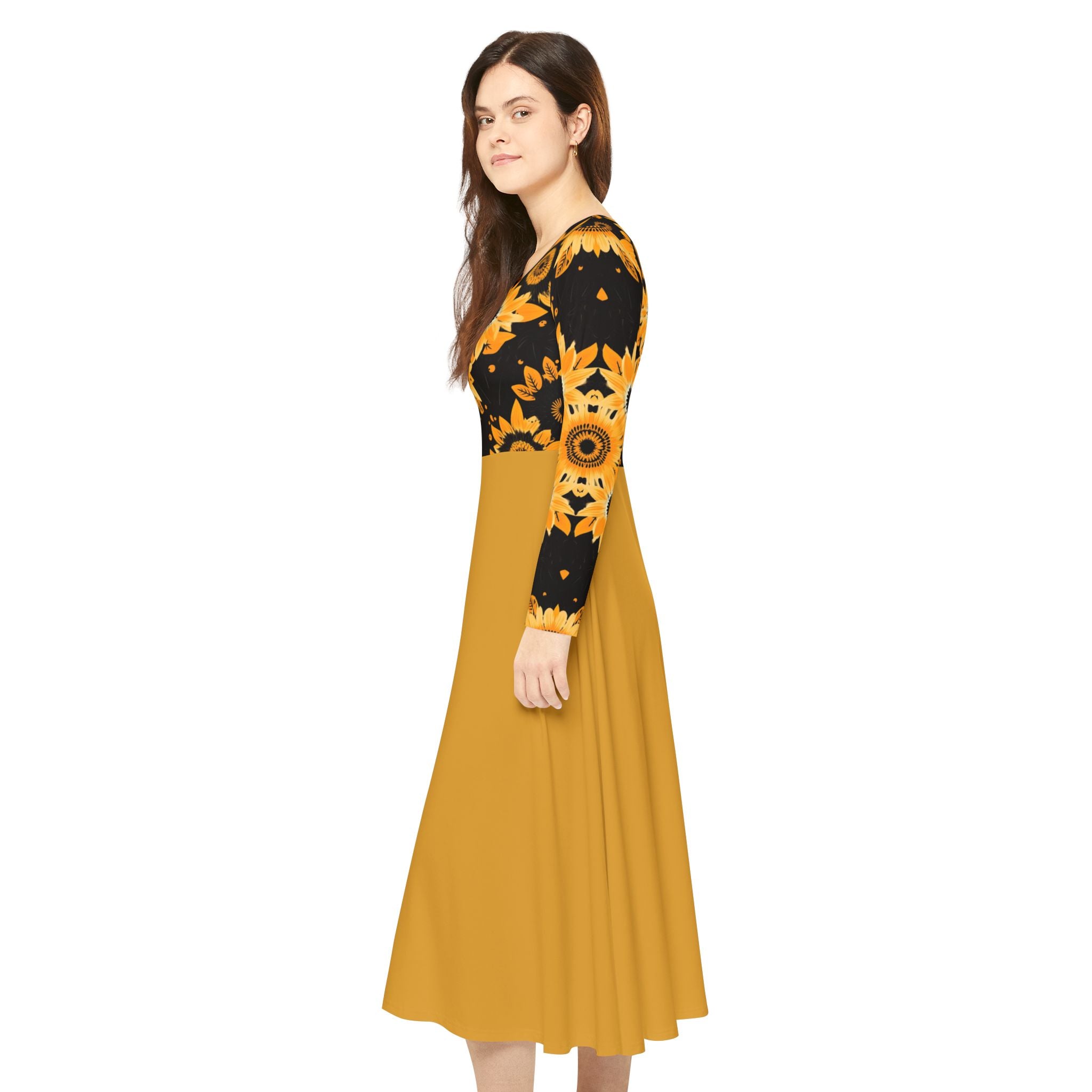 Sunflower Ballet Dress — Long Sleeve Floral Swing luxury Dress