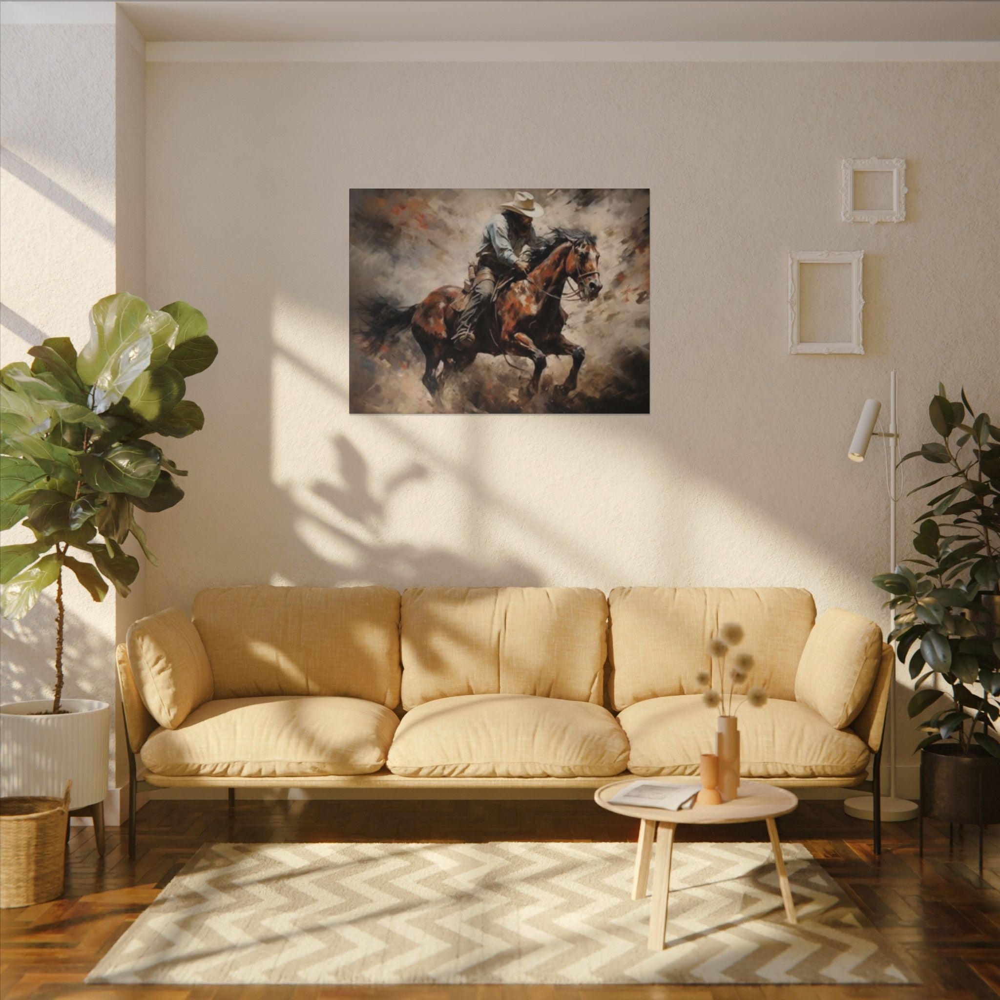 Cowboy on Galloping Horse Matte Canvas Wall Art — Western Rustic Home Decor