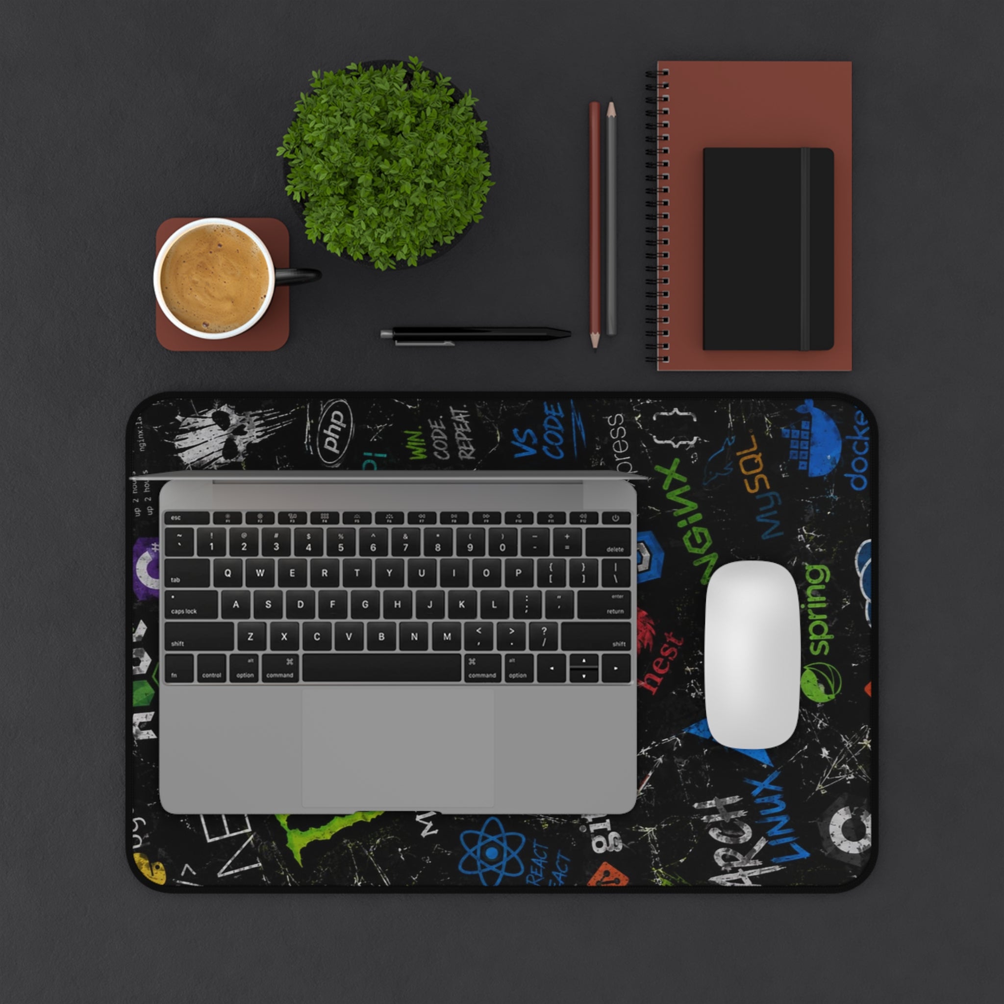 Programmer Icons Desk Mat — Tech Logo Gaming Mousepad for Developers