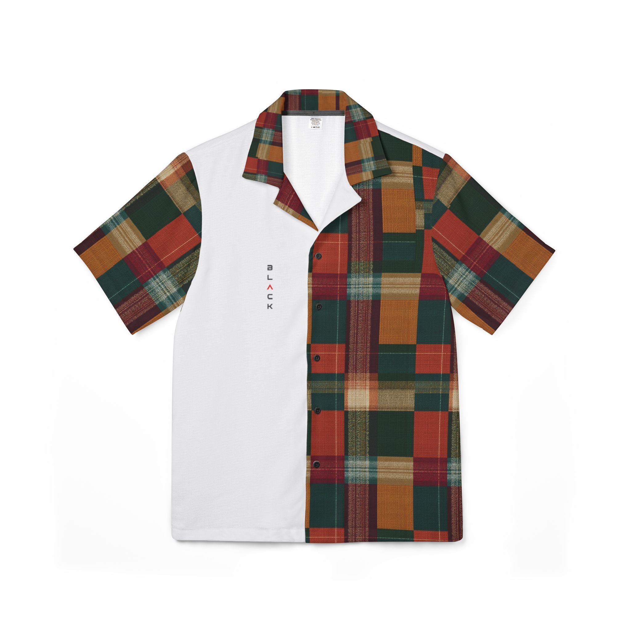 Camisa Hawaiana de Campamento con Paneles Divididos a Cuadros — Camisa Aloha Retro de Vacaciones para Hombre