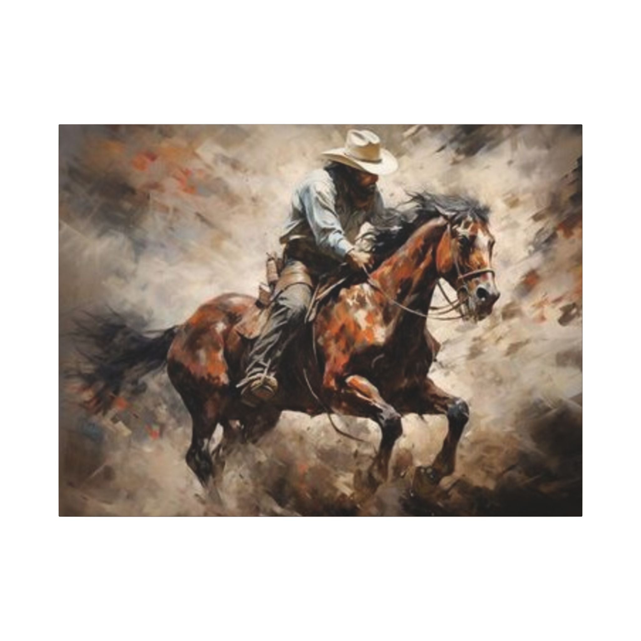 Cowboy on Galloping Horse Matte Canvas Wall Art — Western Rustic Home Decor