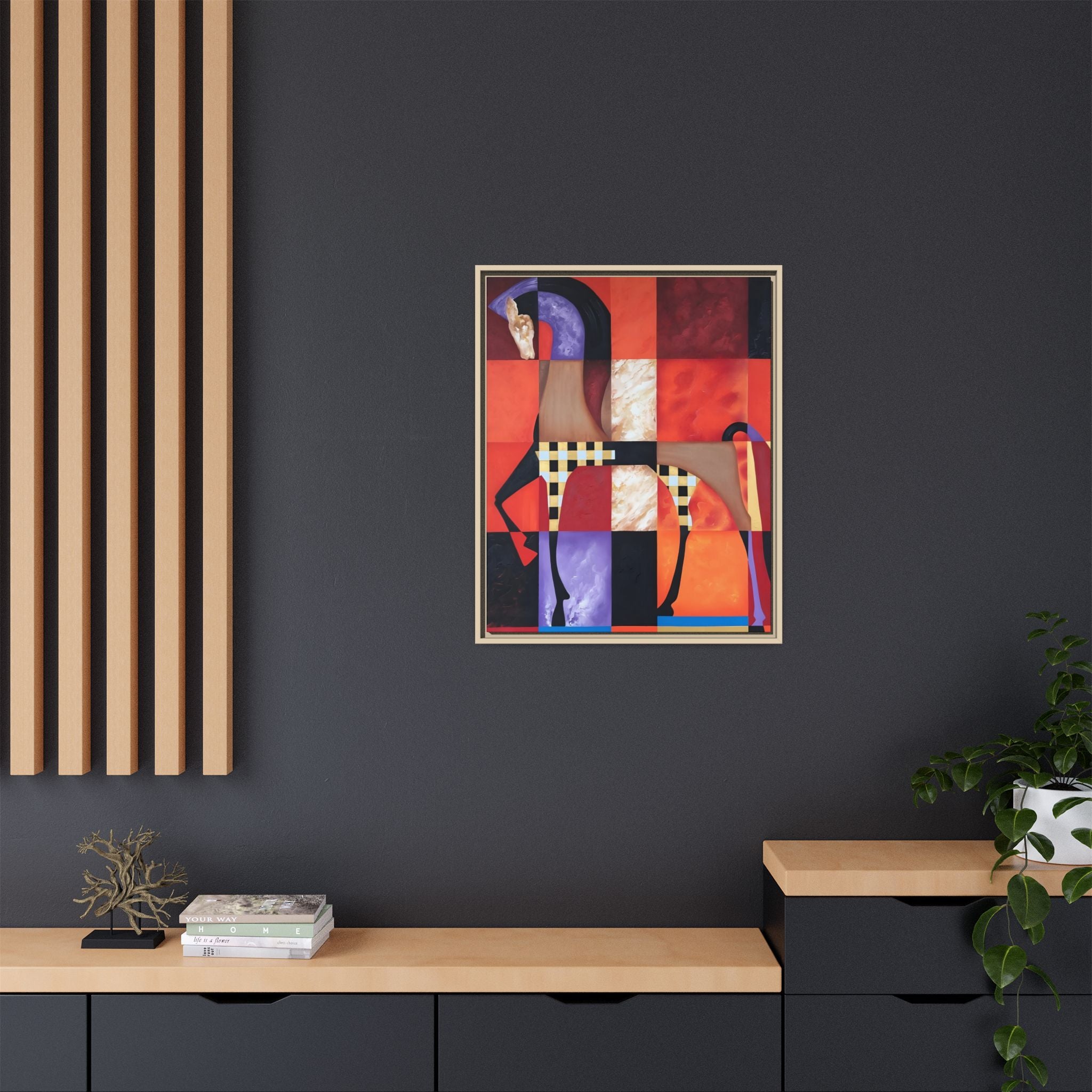 Abstract Geometric Horse Framed Canvas Art — Modern Colorful Wall Decor