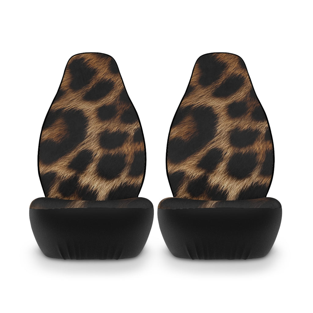 Leopard Print Polyester Car Seat Covers — Faux Fur Animal Print Front Seat Protectors