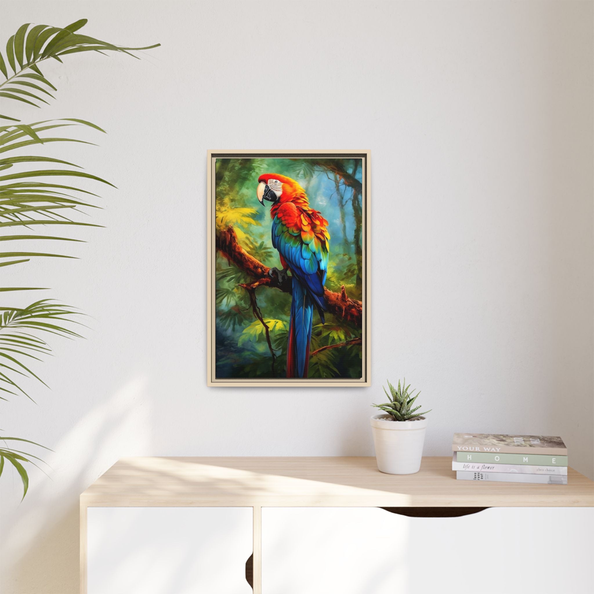 Scarlet Macaw Tropical Canvas Print (Framed Matte)