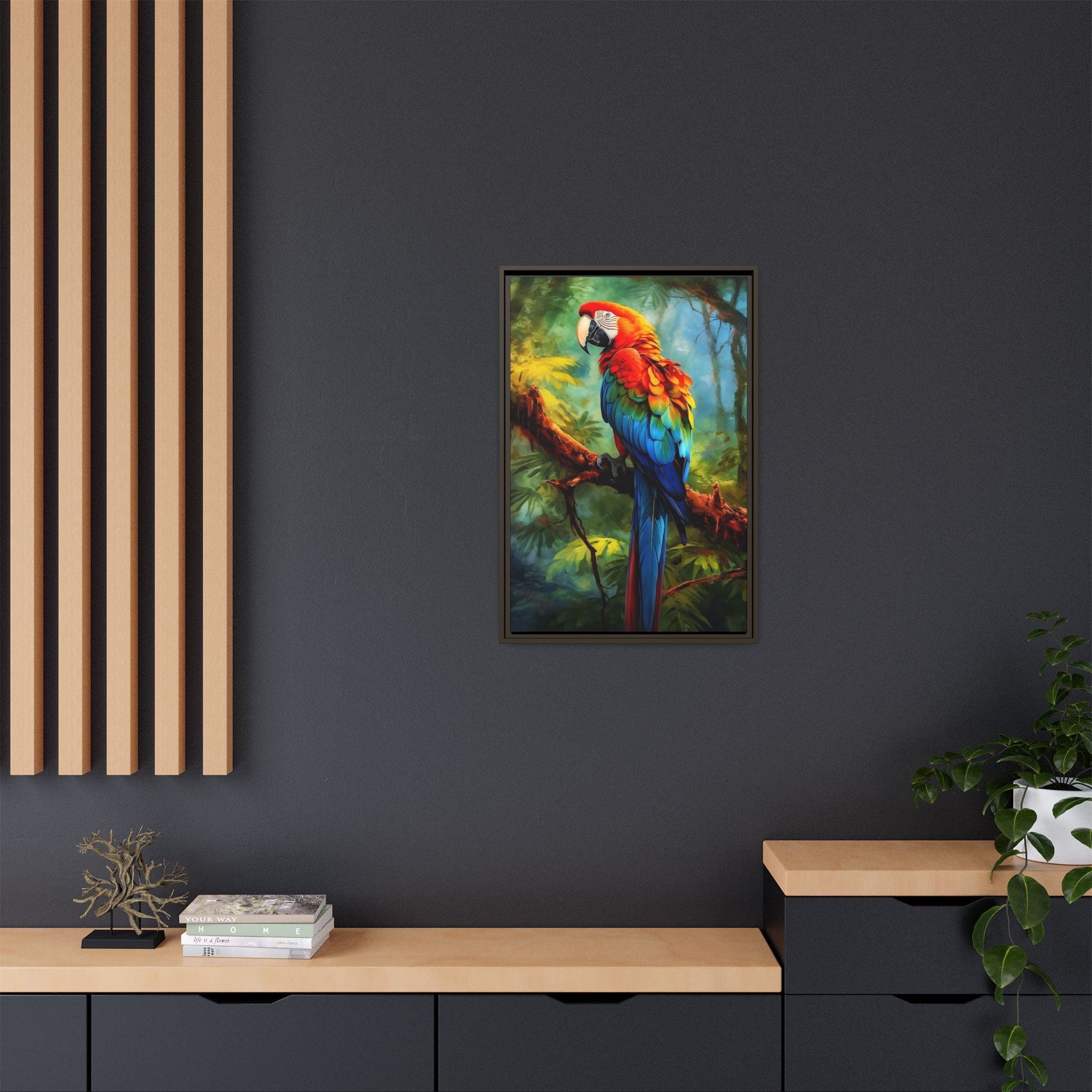 Scarlet Macaw Tropical Canvas Print (Framed Matte)