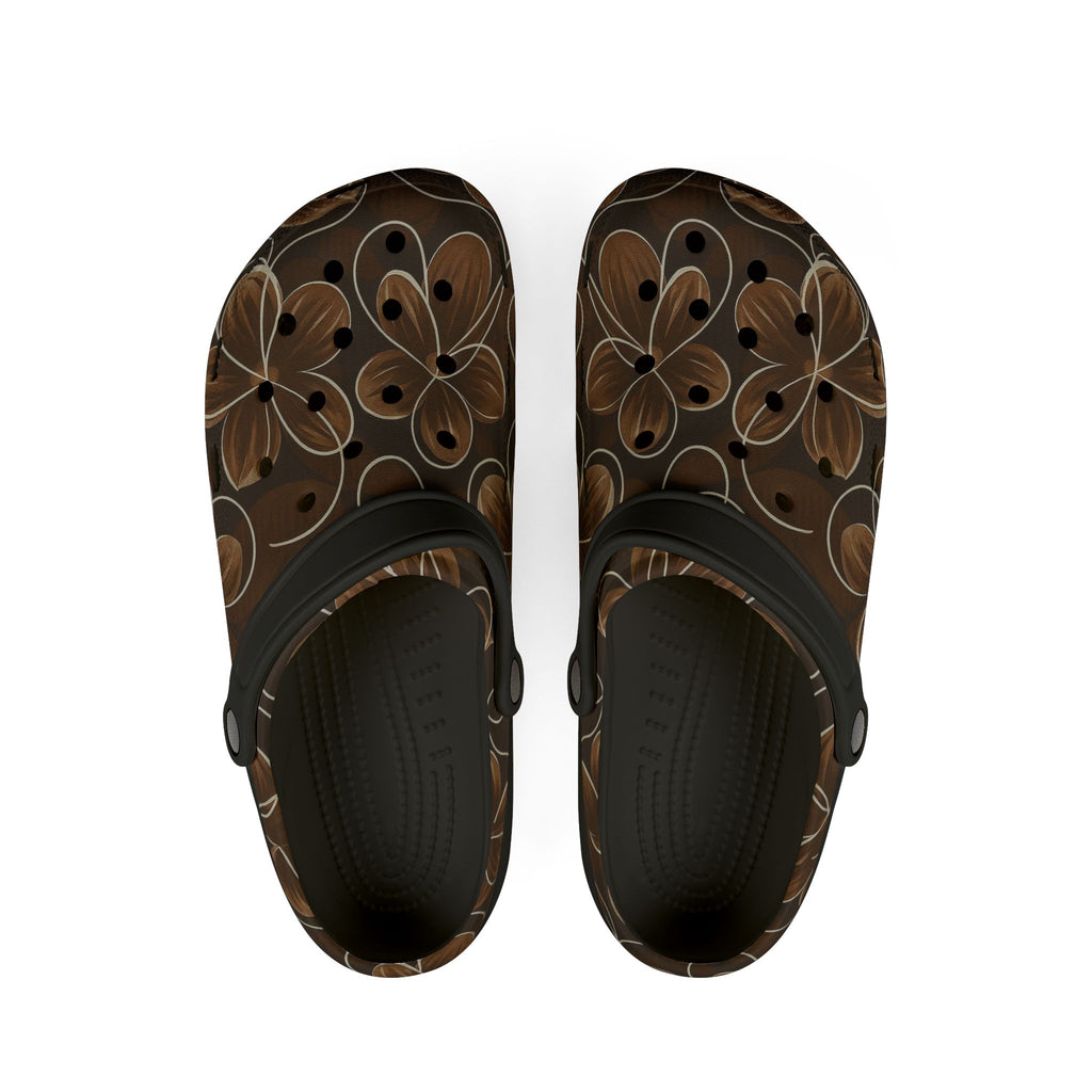 Brown Floral EVA Foam Clogs — Comfortable Garden Slip-On Shoes