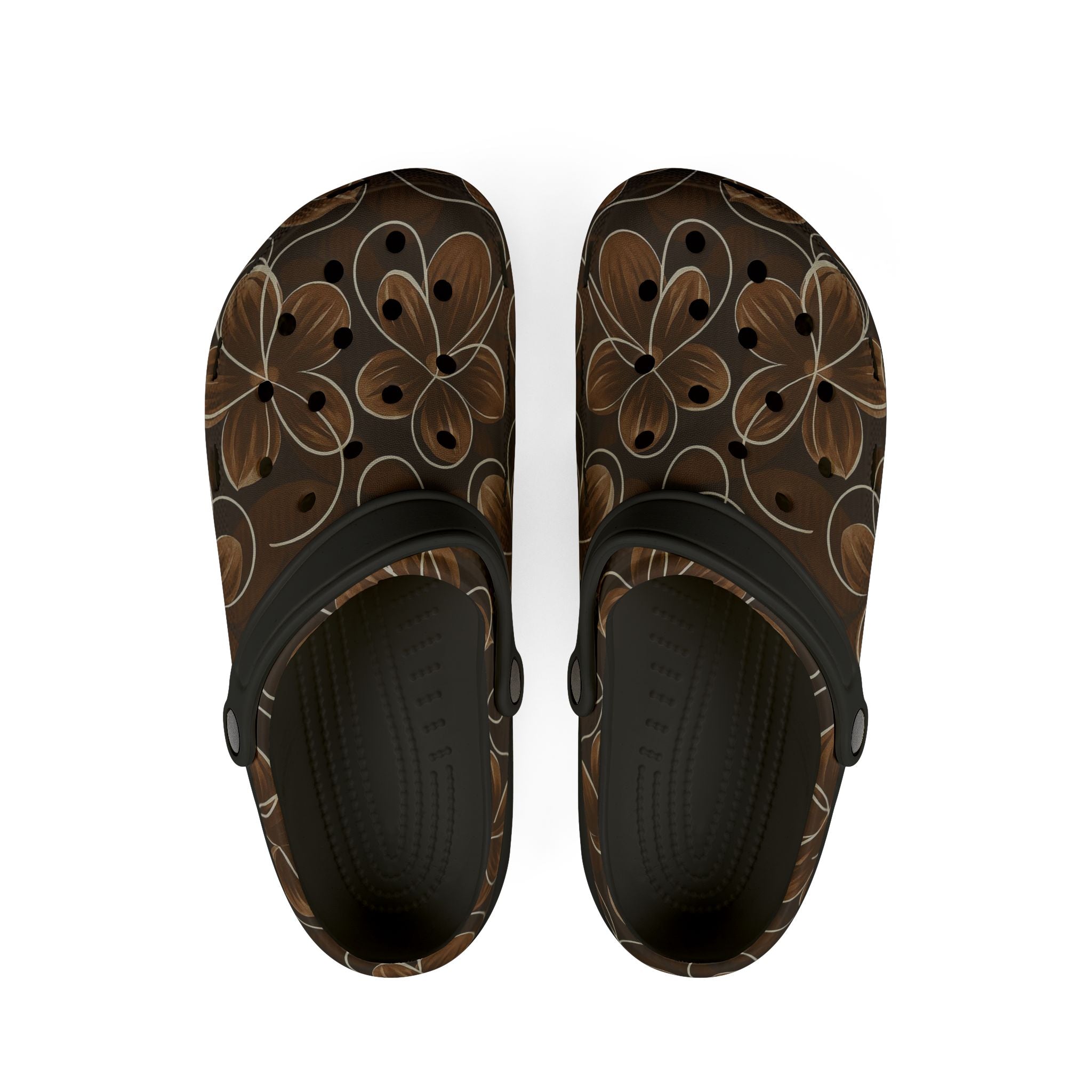 Brown Floral EVA Foam Clogs — Comfortable Garden Slip-On Shoes