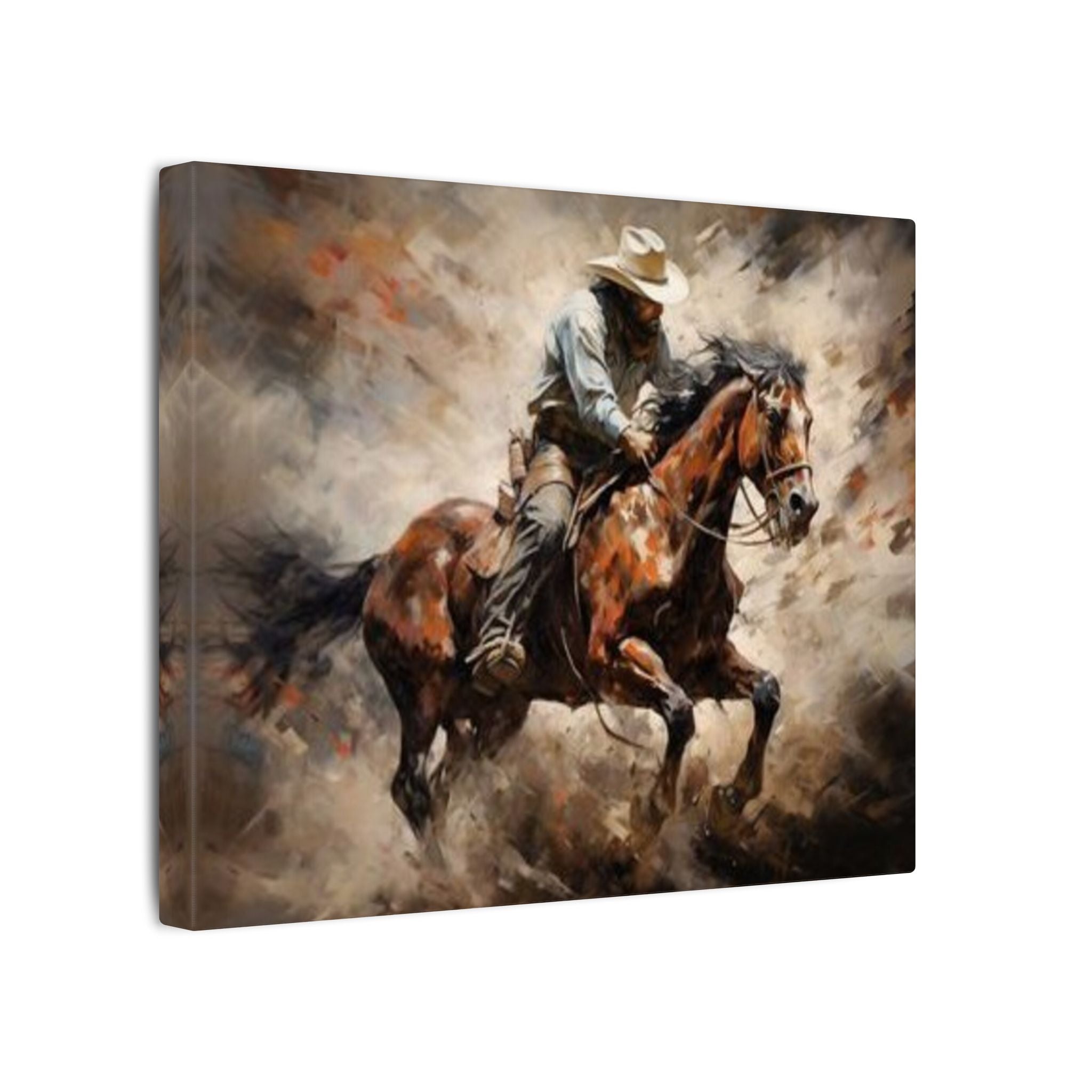 Cowboy on Galloping Horse Matte Canvas Wall Art — Western Rustic Home Decor