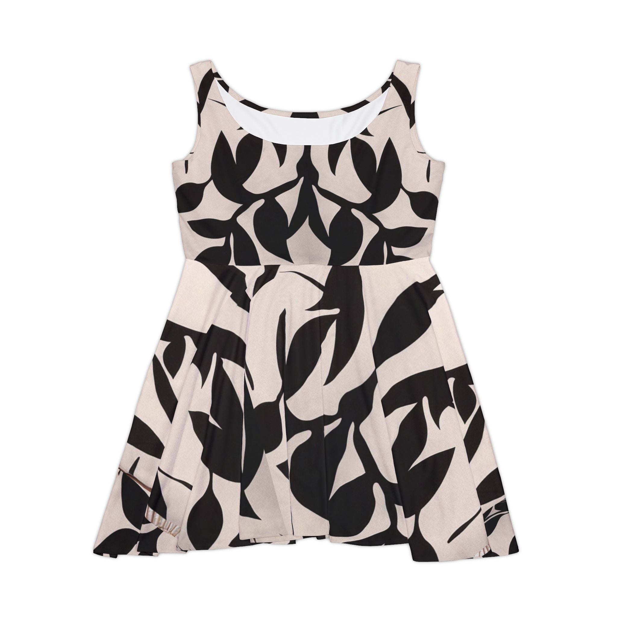 Floral Silhouette Skater Dress — Black Leaf Print