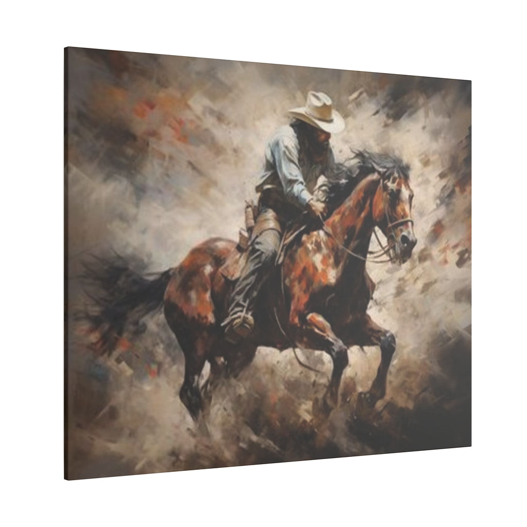 Cowboy on Galloping Horse Matte Canvas Wall Art — Western Rustic Home Decor