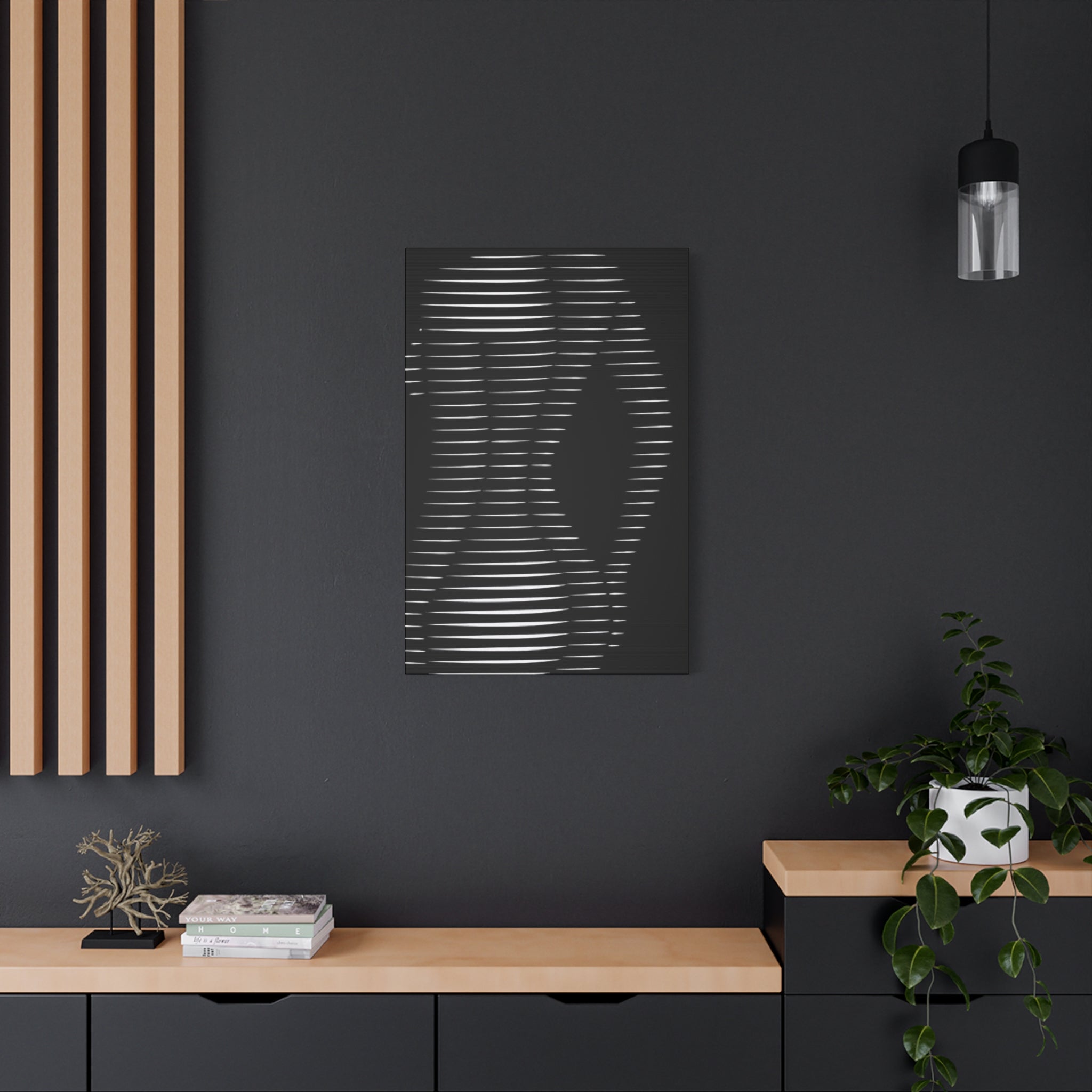 Abstract Light Lines Canvas Wall Art — Monochrome Silhouette