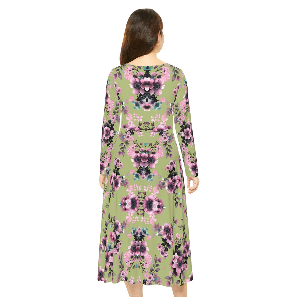 Copy of Copy of Floral Pink Kaleidoscope Long Sleeve luxury Dress