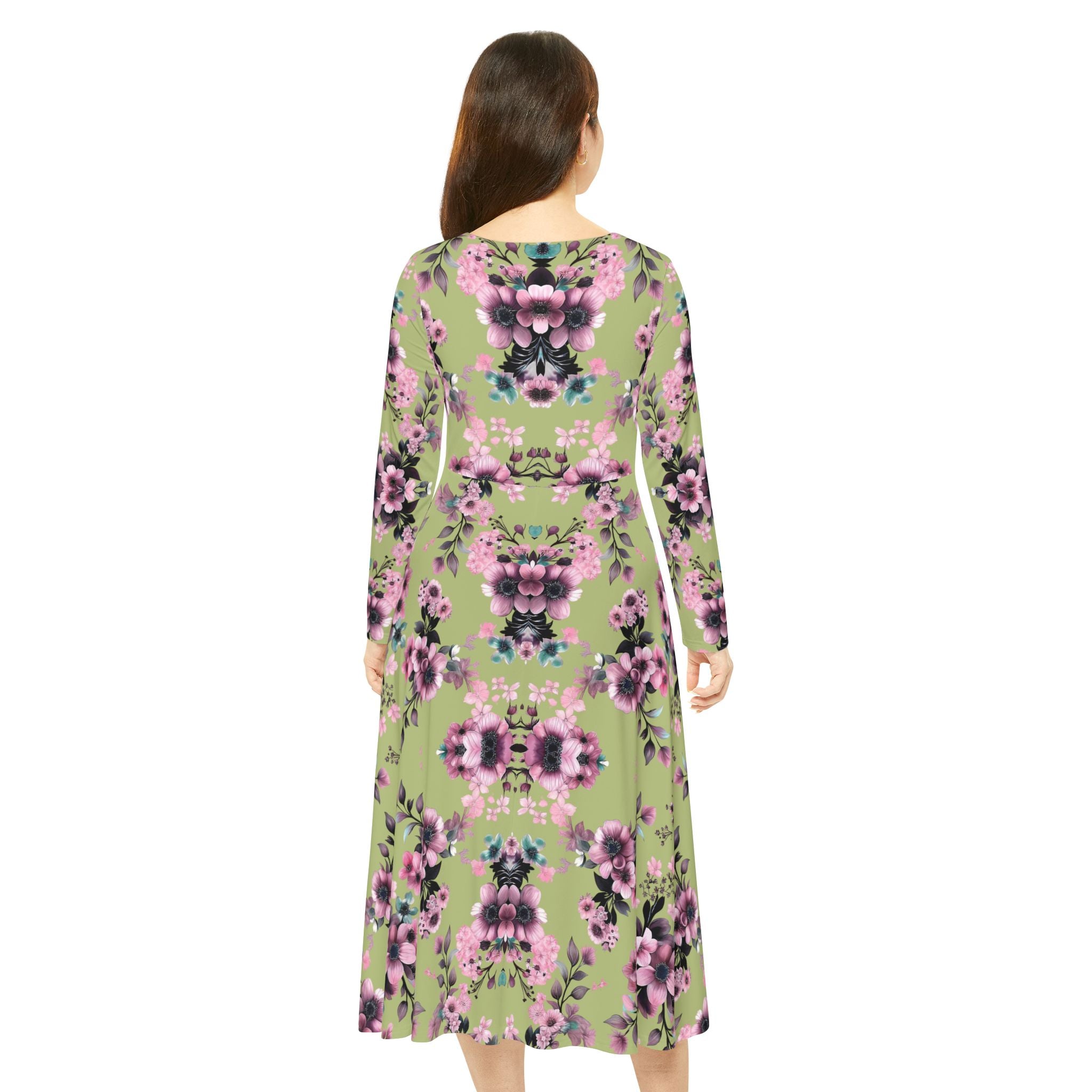 Copy of Copy of Floral Pink Kaleidoscope Long Sleeve luxury Dress