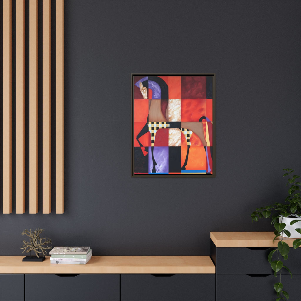 Abstract Geometric Horse Framed Canvas Art — Modern Colorful Wall Decor