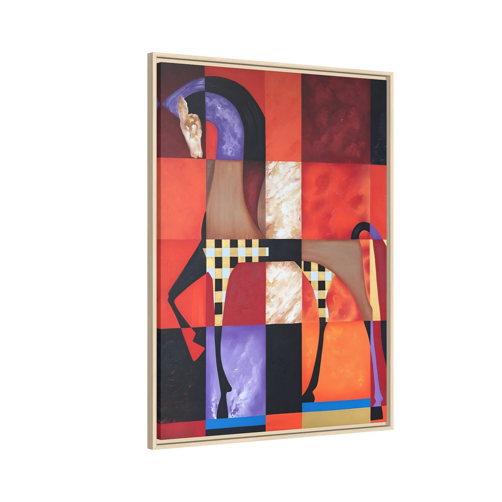 Abstract Geometric Horse Framed Canvas Art — Modern Colorful Wall Decor