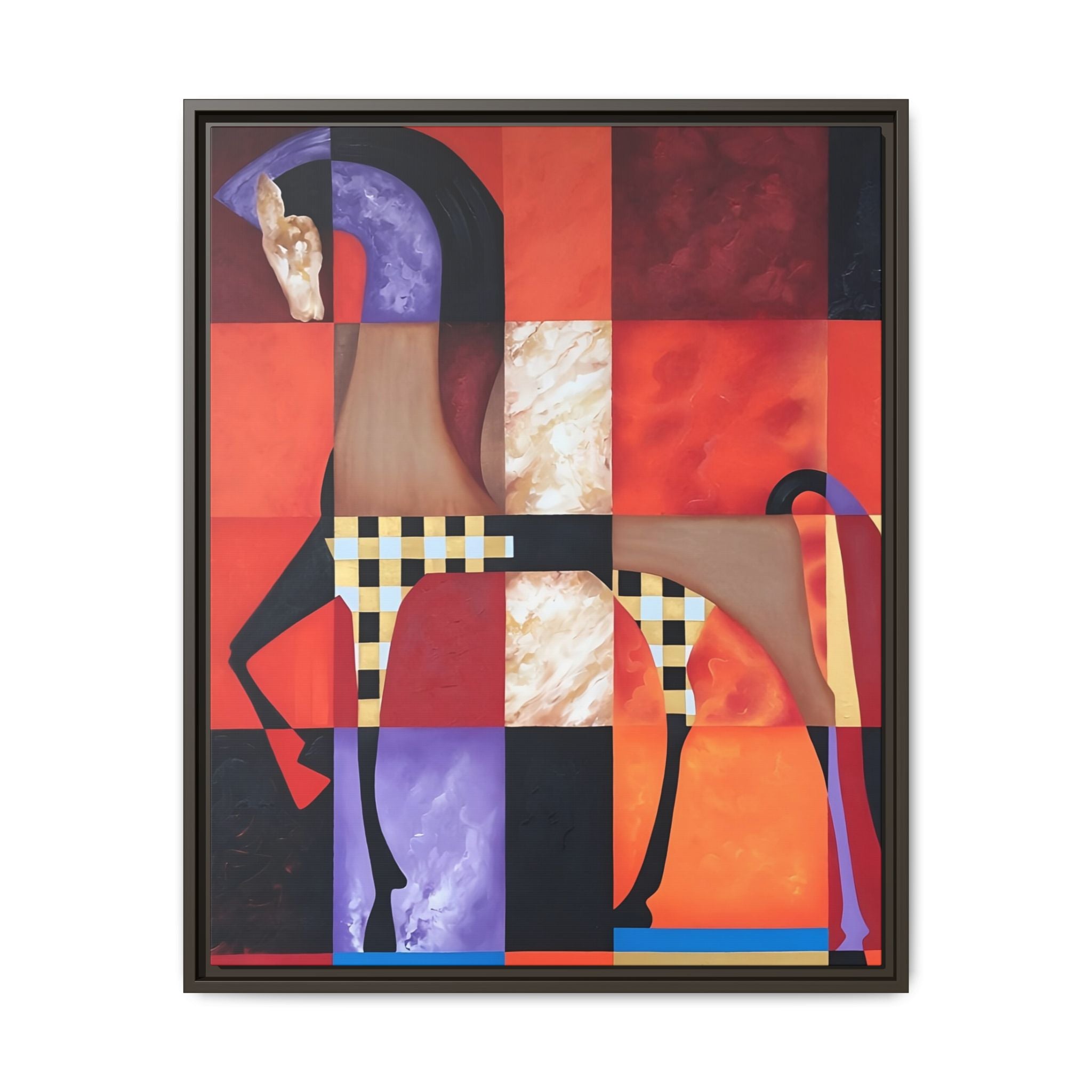 Abstract Geometric Horse Framed Canvas Art — Modern Colorful Wall Decor