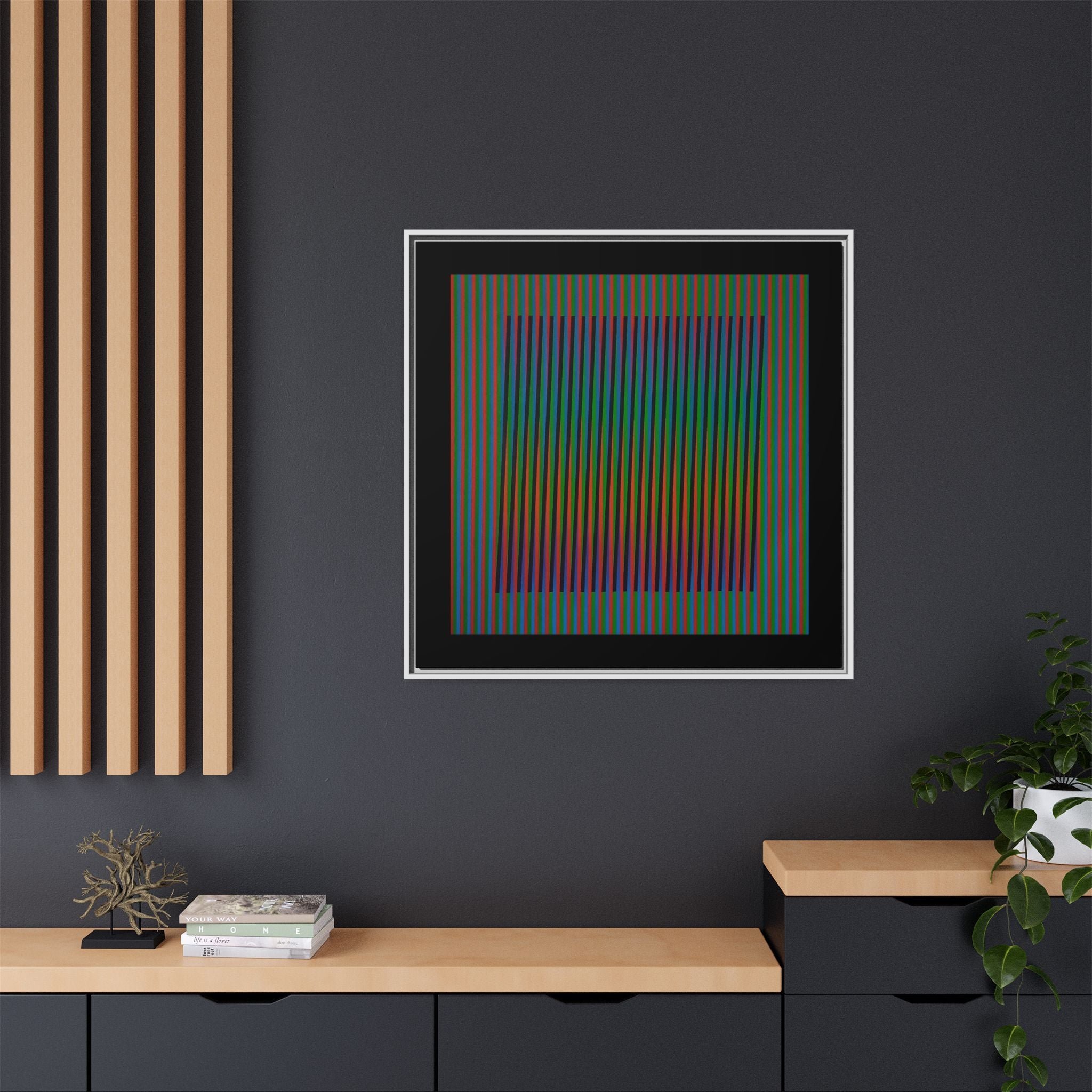 Framed Matte Canvas — Rainbow Op Art Square
