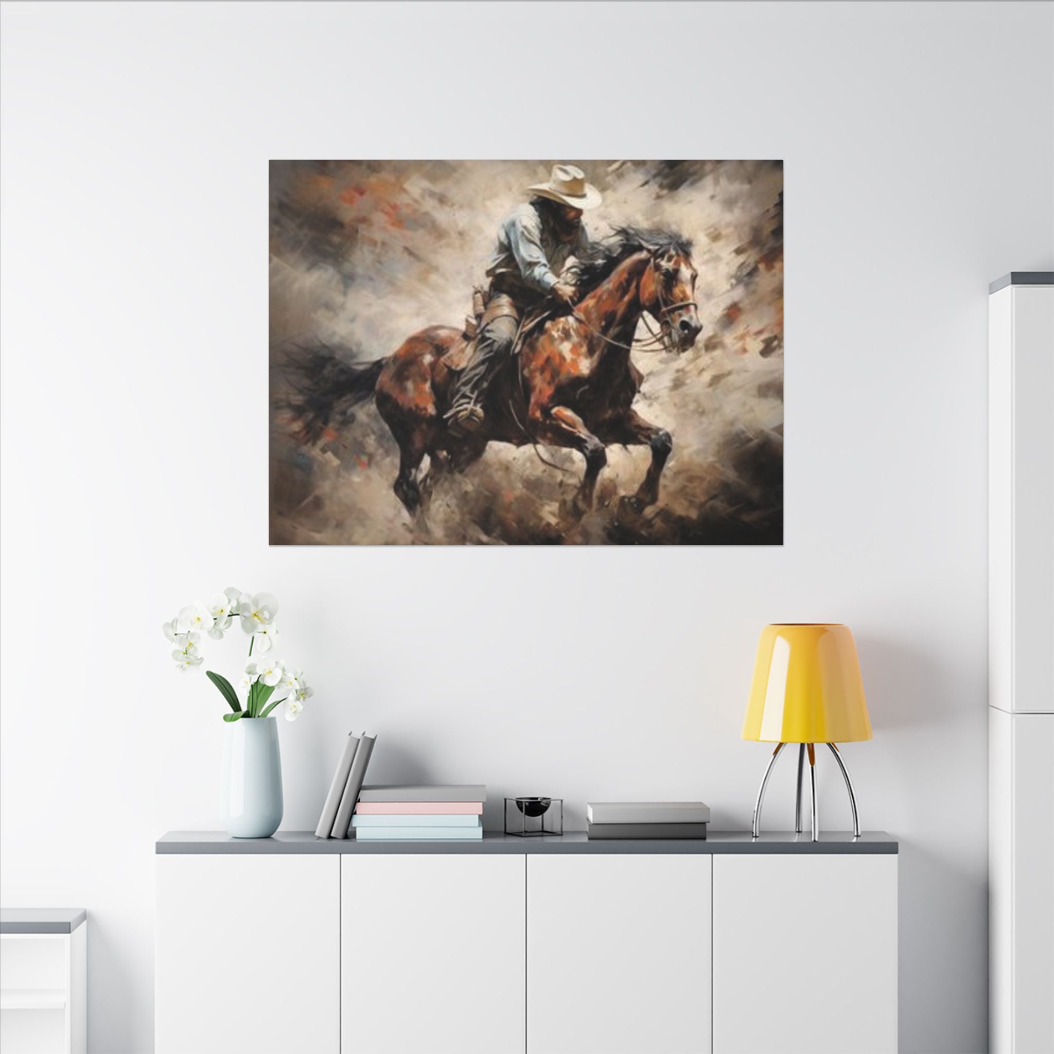 Cowboy on Galloping Horse Matte Canvas Wall Art — Western Rustic Home Decor