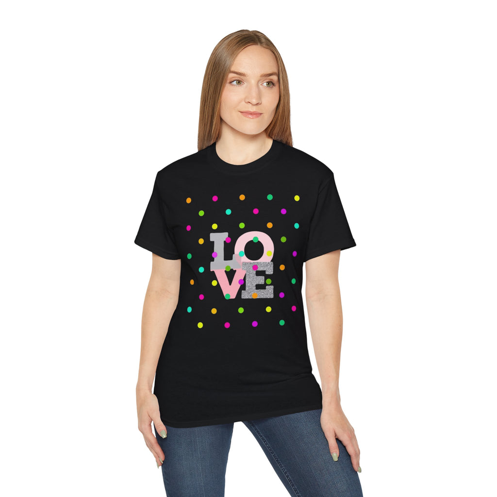 LOVE Polka Dot Tee — Colorful Retro Love Graphic T-Shirt