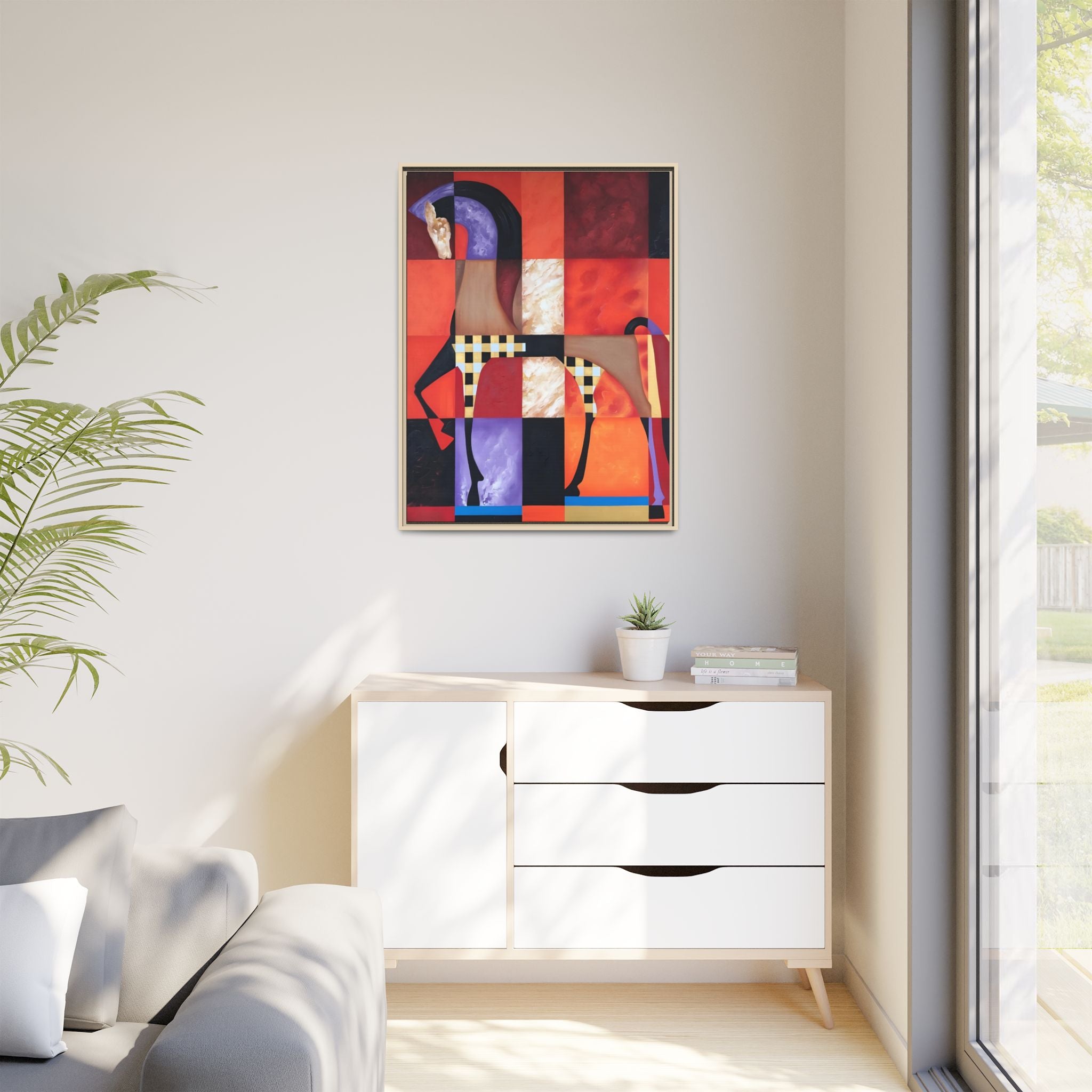 Abstract Geometric Horse Framed Canvas Art — Modern Colorful Wall Decor