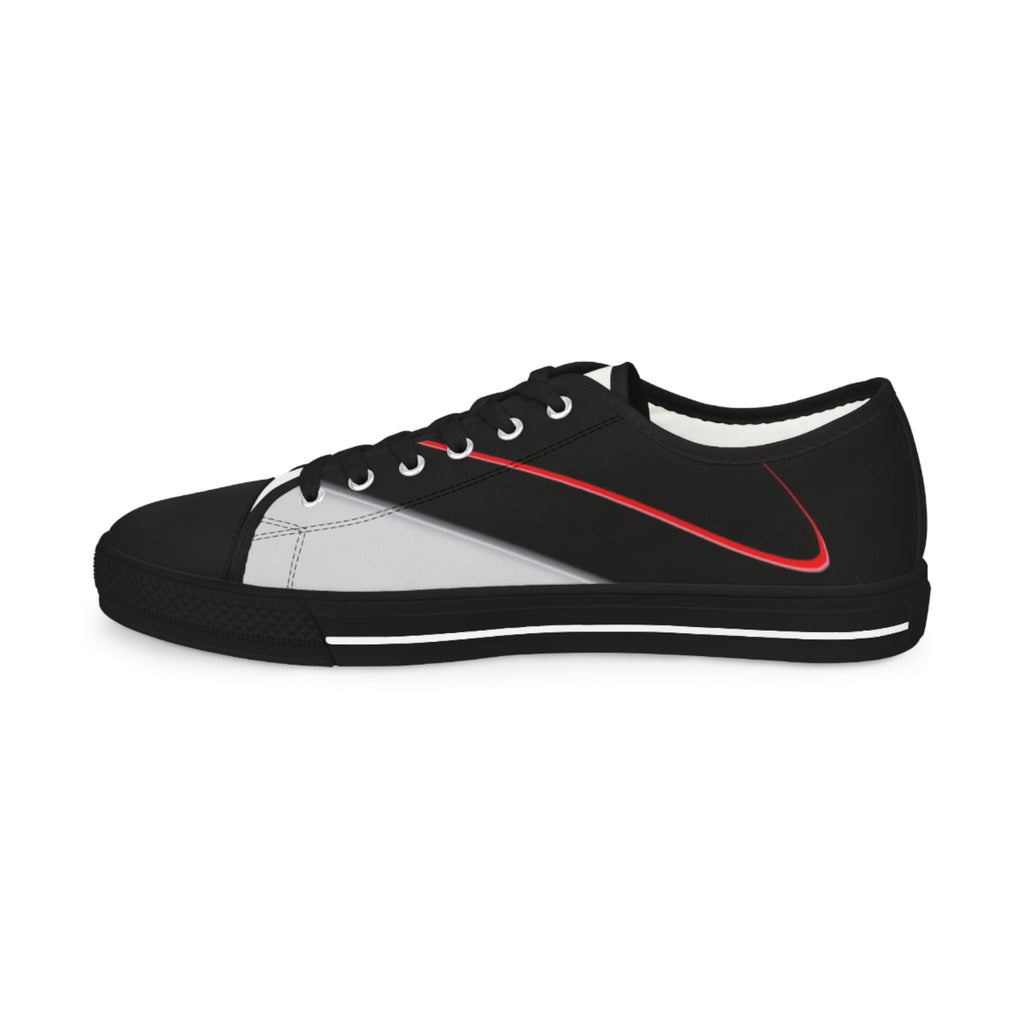 Men's Low Top Sneakers — Black & Gray Stripe Casual Canvas Shoes