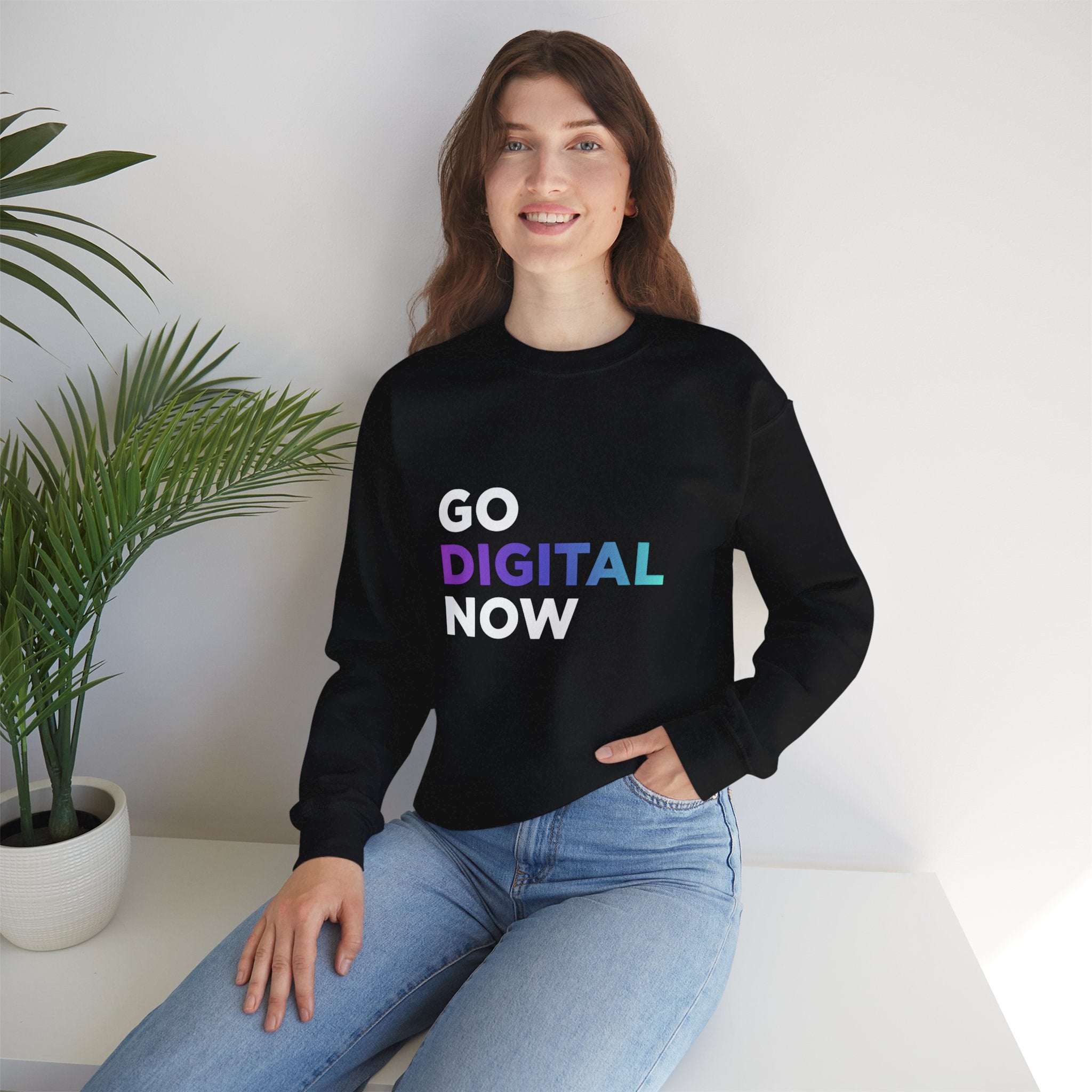 Go Digital Now Crewneck Sweatshirt — Tech-Inspired Graphic Pullover for Digital Creators