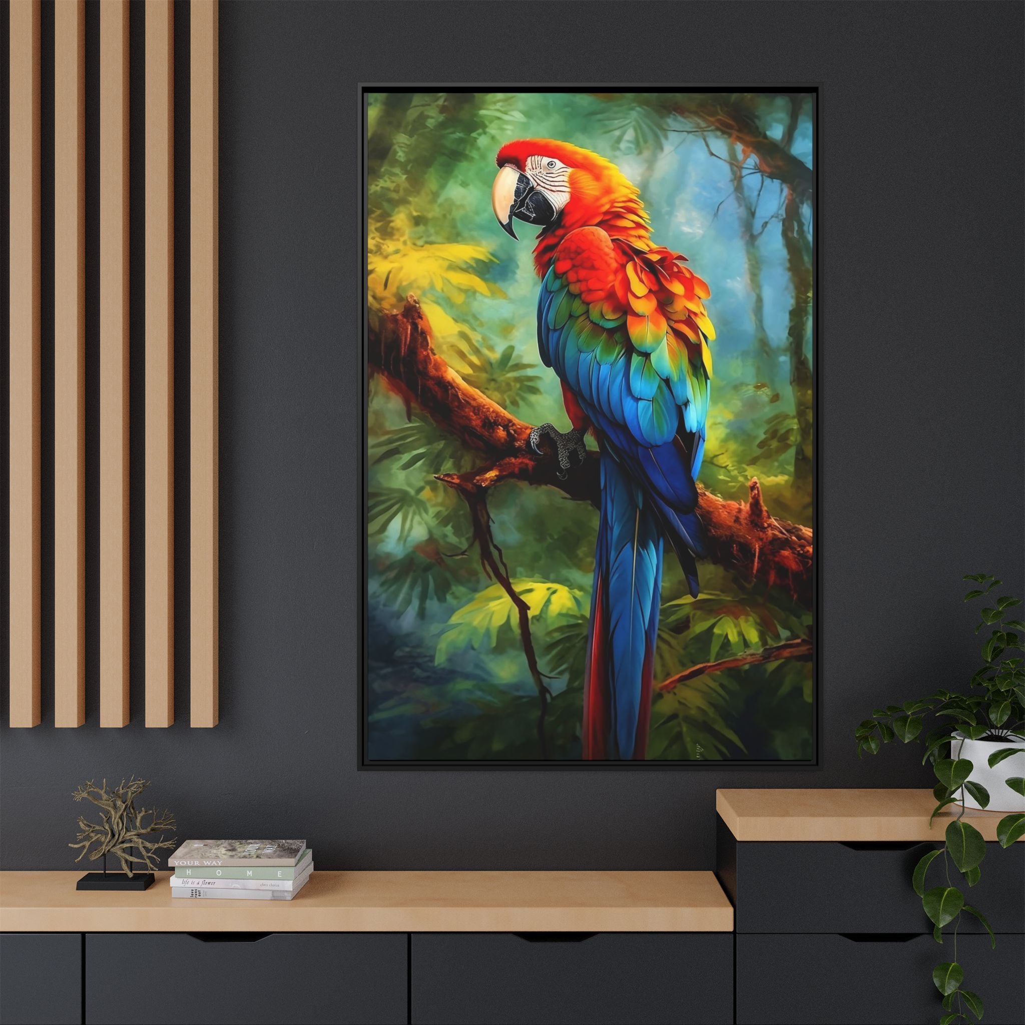 Scarlet Macaw Tropical Canvas Print (Framed Matte)