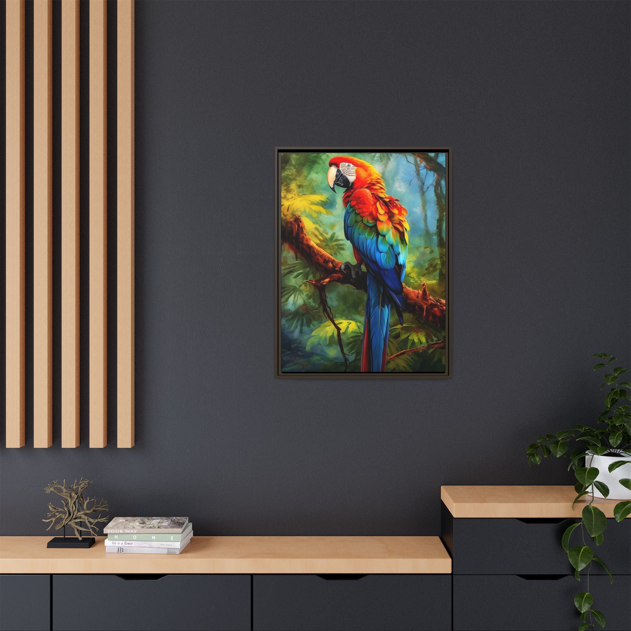 Scarlet Macaw Tropical Canvas Print (Framed Matte)