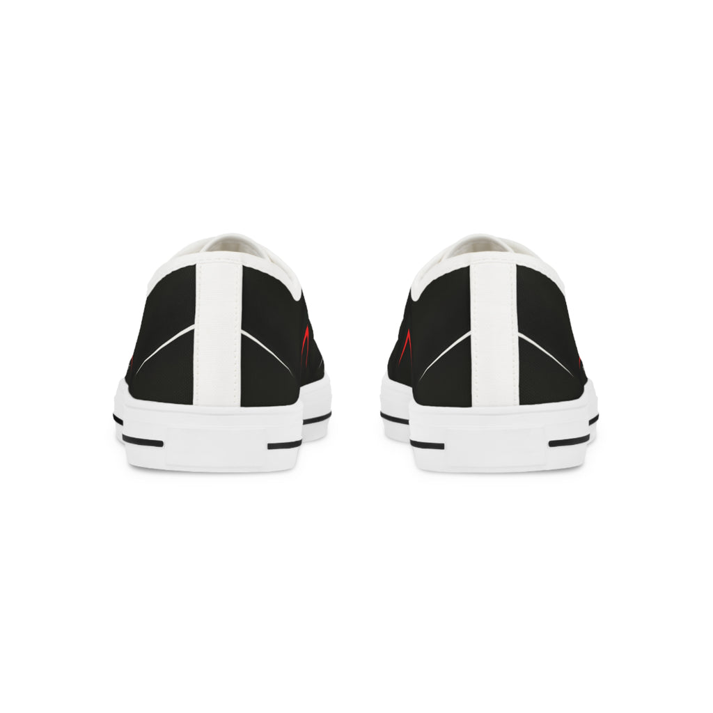Men's Low Top Sneakers — Black Minimalist Casual Canvas Shoes with Red Accent