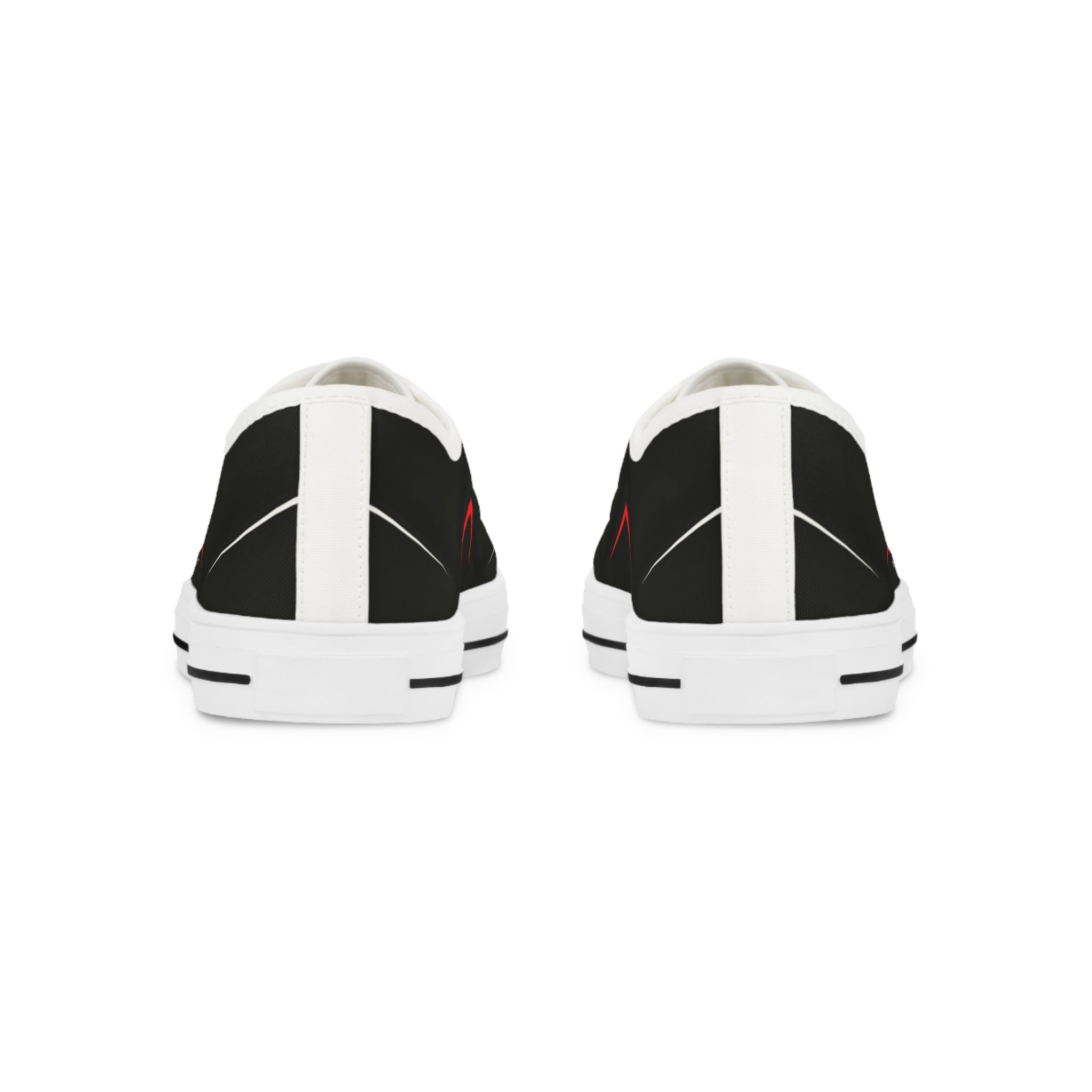 Men's Low Top Sneakers — Black Minimalist Casual Canvas Shoes with Red Accent