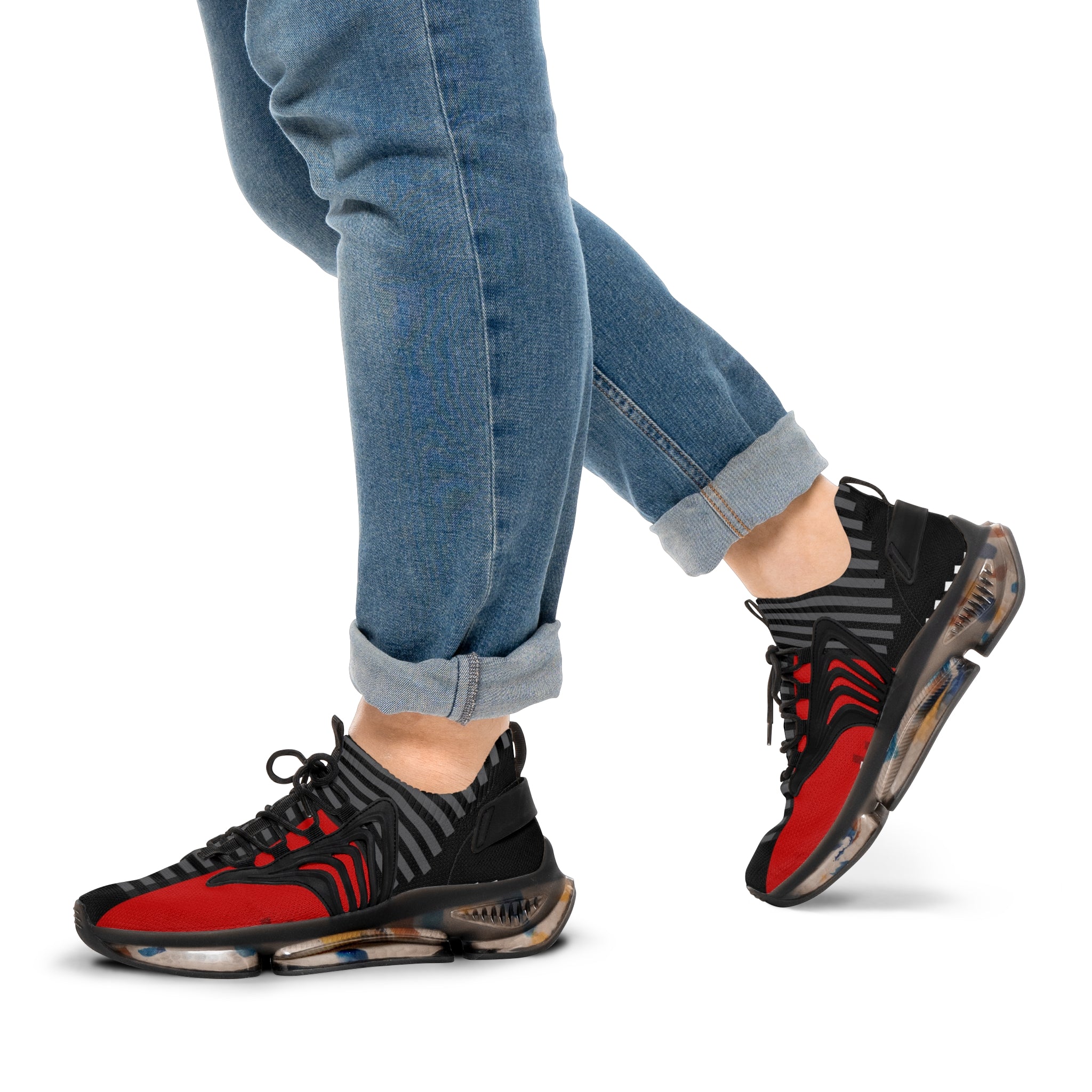 Men's Red & Black Mesh Running Sneakers — Breathable Athletic Shoes