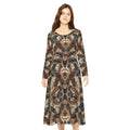 Boho Feather Print Long Sleeve luxury Dress — Full Circle Skirt