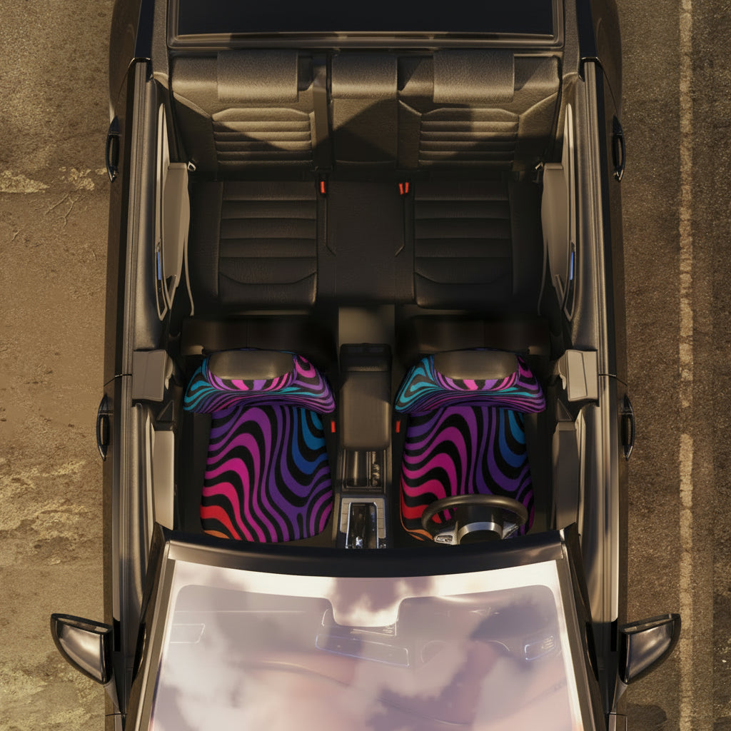 Psychedelic Wave Car Seat Covers — Vibrant Multicolor Zebra-Stripe Polyester Seat Protector